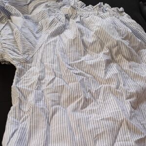 H&M Light Blue and White Striped Off-Shoulder Crop Top